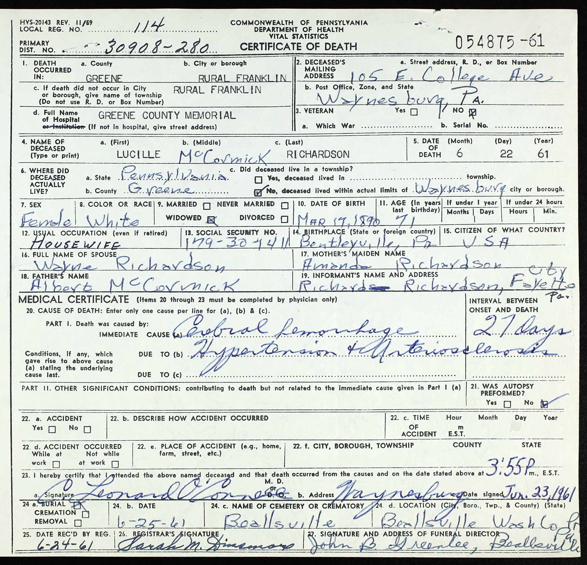 death certificate